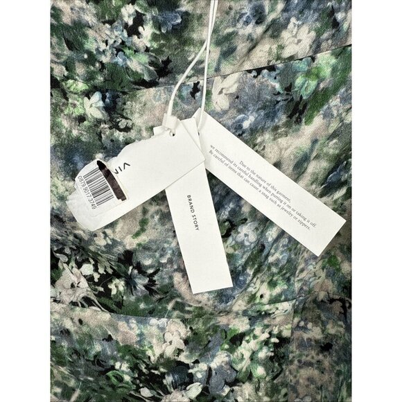 Vince Size 10 Floral Satin Blouse Green Square Neck Puff Sleeve Cottagecore New - Picture 7 of 10